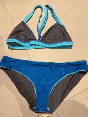 WAVE LIFE women small reversible Blue marlin fishing bikini set top and bottom